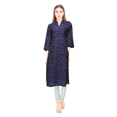 Generic Women's Sambalpuri Certified Handloom Chiffon Straight Kurti (Navy Blue)