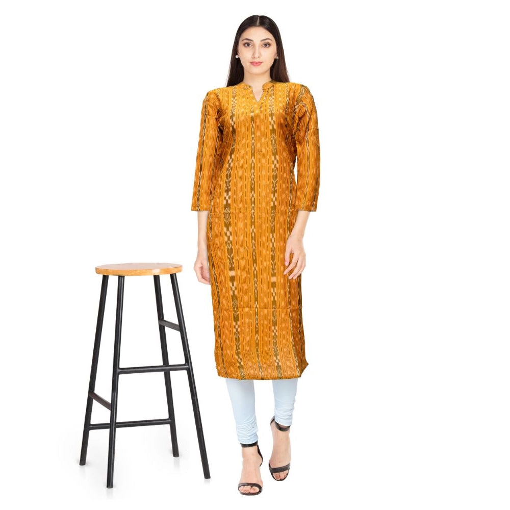 Generic Women's Sambalpuri Certified Handloom Cotton Straight Kurti (Mustard Yellow)