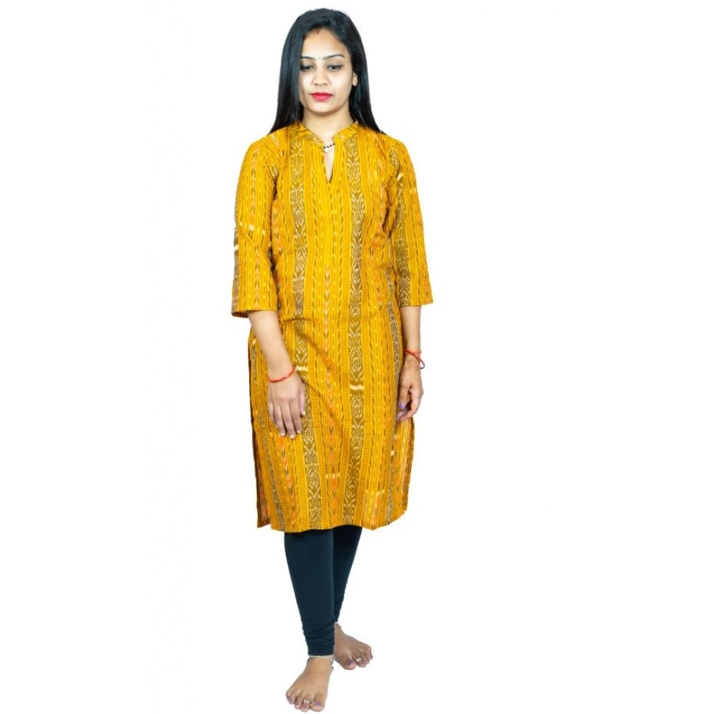 Generisches Sambalpuri-zertifiziertes handgewebtes Kurti aus reiner Baumwolle für Damen (Gelb)