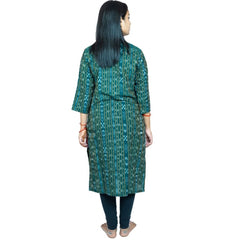 Generisches, gerades Kurti aus reiner, handgewebter Sambalpuri-Baumwolle für Damen (grün)