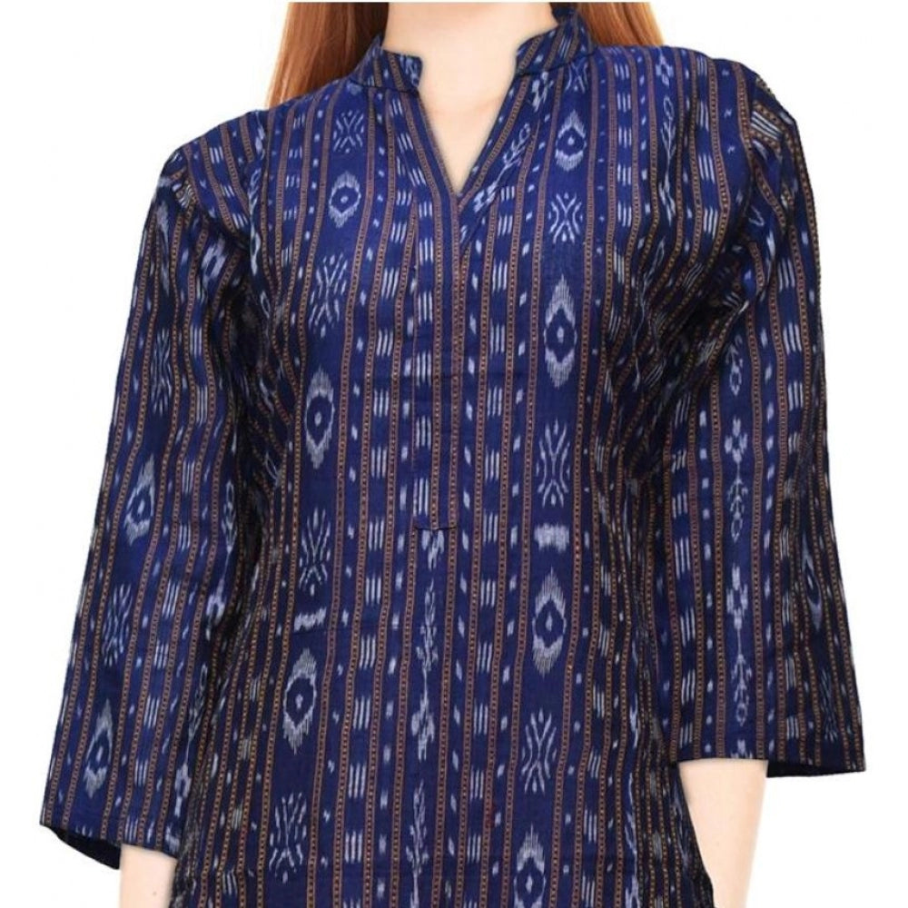 Generic Women's Sambalpuri Certified Handloom Chiffon Straight Kurti (Navy Blue)