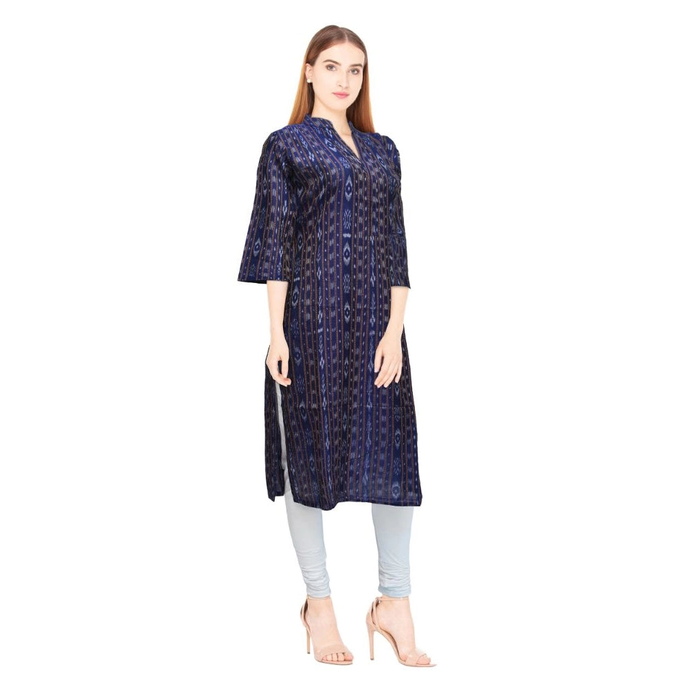 Generic Women's Sambalpuri Certified Handloom Chiffon Straight Kurti (Navy Blue)