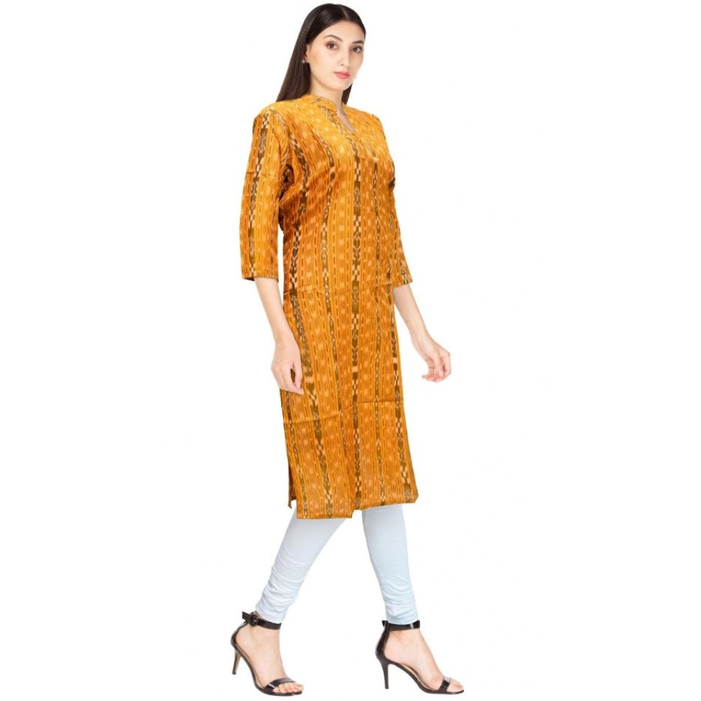 Generic Women's Sambalpuri Certified Handloom Cotton Straight Kurti (Mustard Yellow)