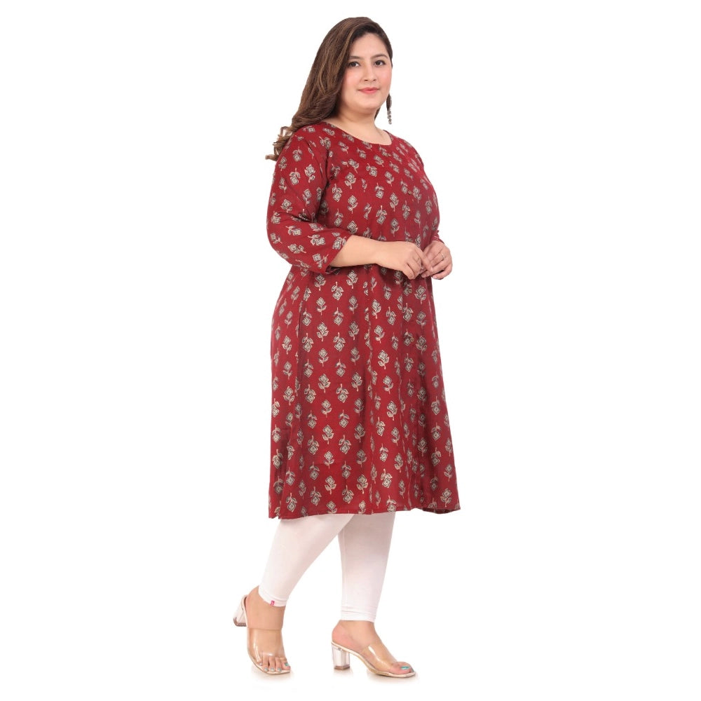 Generic Women's Office wear Floral Printed Capsule Princess Cut Kurti (Maroon)