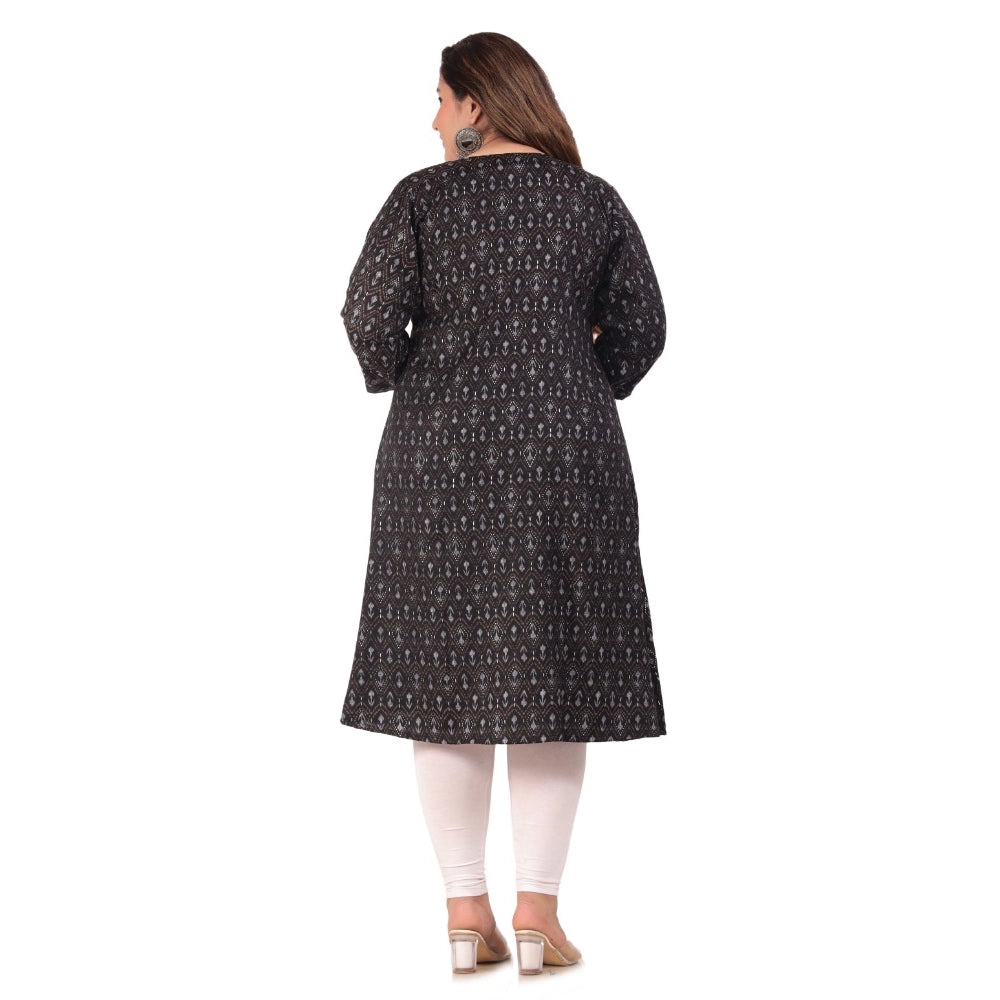 Generisches Kurti mit Blumenmuster für die Arbeit für Damen in A-Linie (Schwarz)