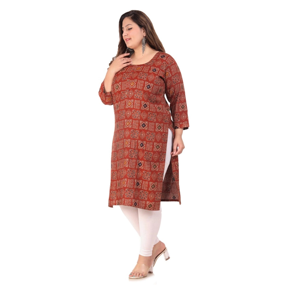 Generic Women's Office wear Designer Printed Capsule Straight Kurti (Maroon)