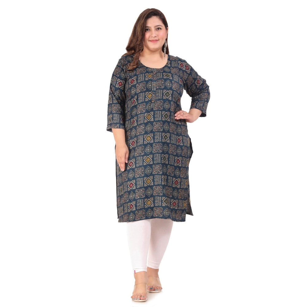 Generic Women's Office wear Designer Printed Capsule Straight Kurti (Dark Green)