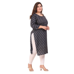 Generic Women's Office wear Stripe Capsule Straight Kurti (Navy Blue)