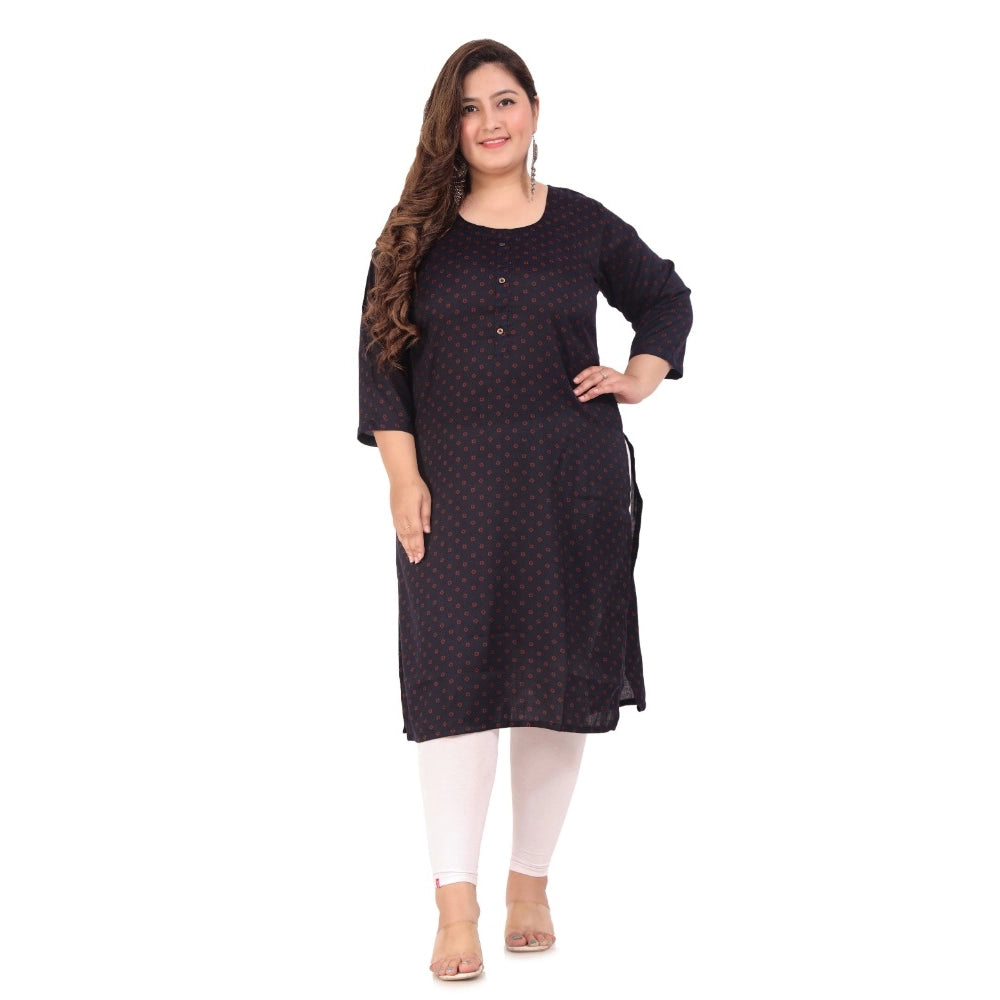 Generic Women's Office wear Bandhini Printed Capsule Straight Kurti (Navy Blue)