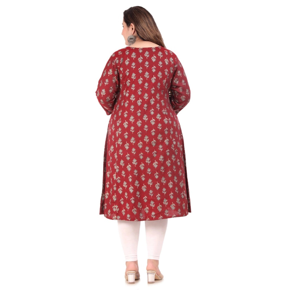 Generisches Kurti für Damen im Bürostil mit Blumenmuster und Prinzessschnitt (Kastanienbraun)