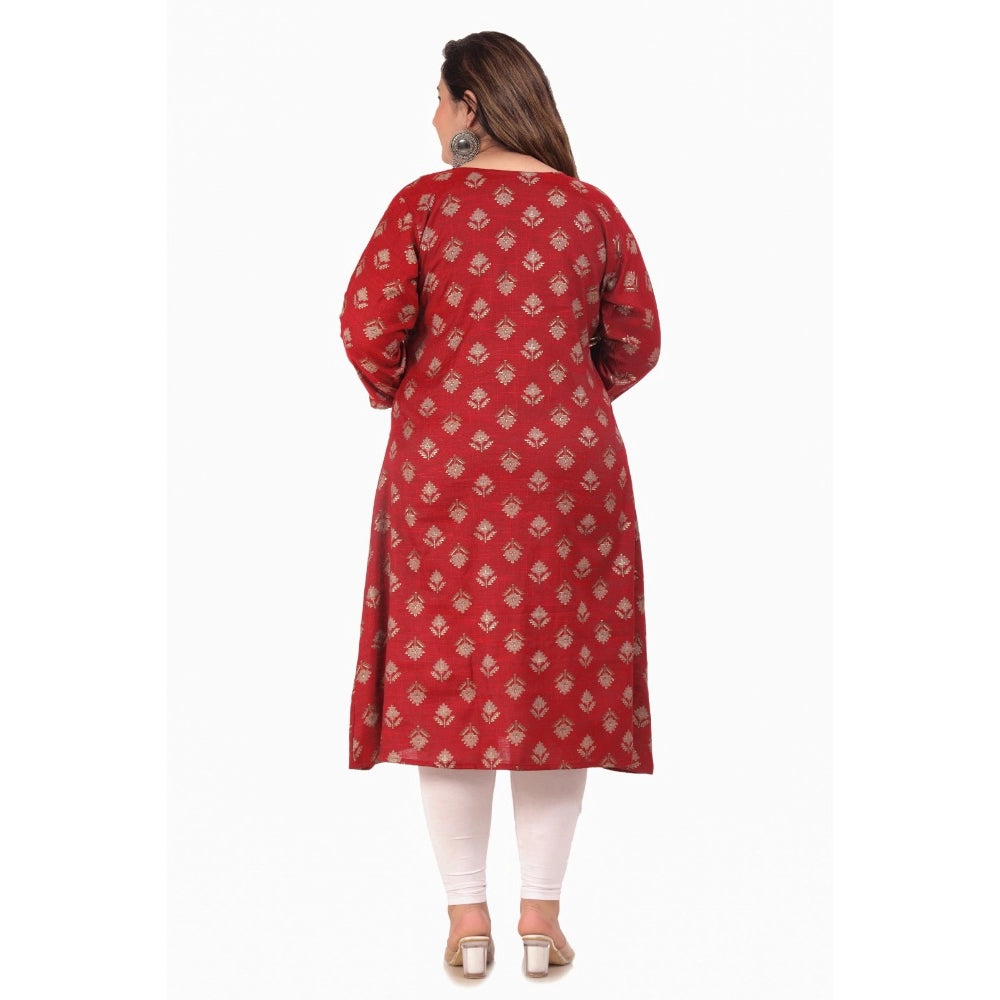 Generic Women's Office wear Floral Printed Capsule A-Line Kurti (Maroon)