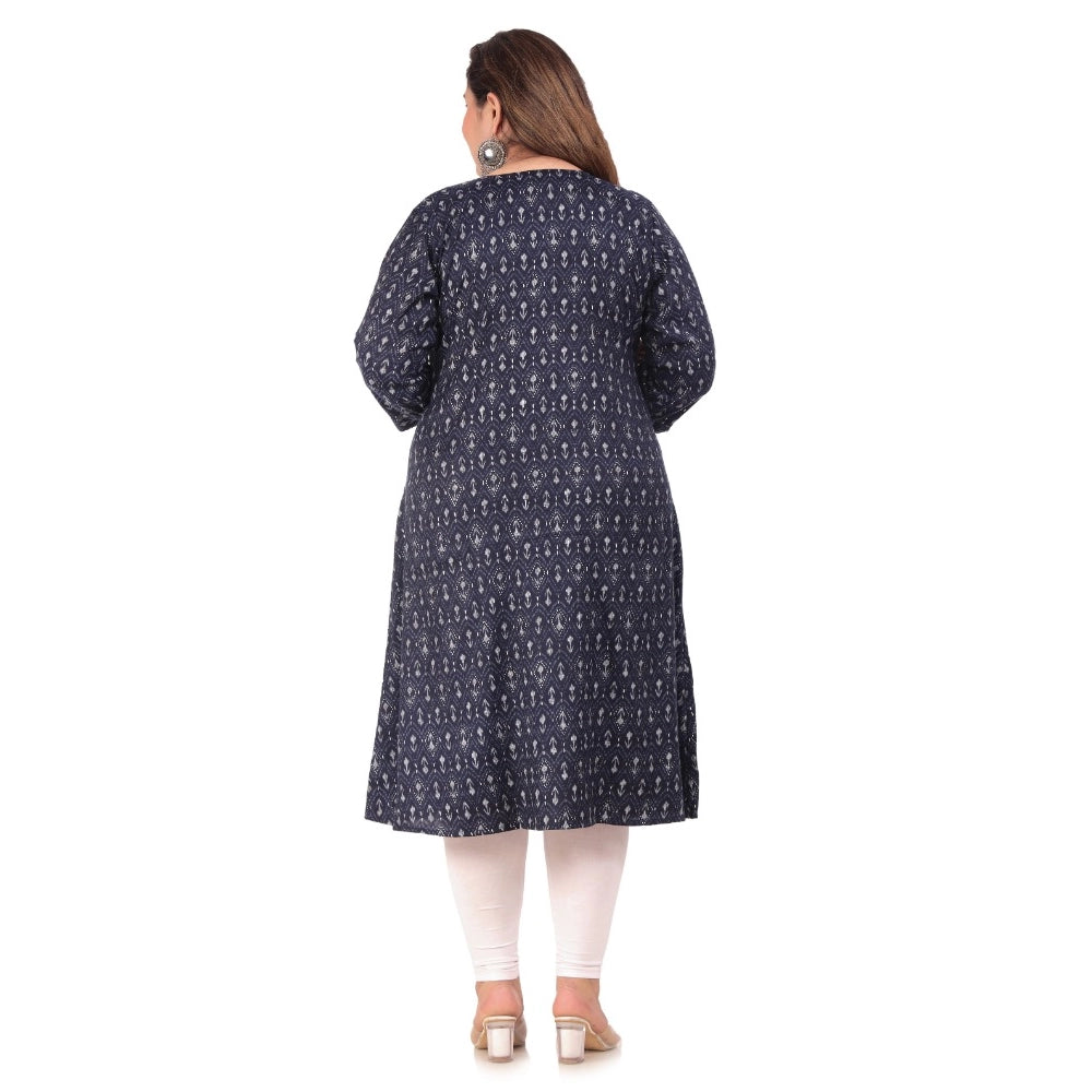 Generisches Kurti für Damen im Bürostil mit Blumenmuster in A-Linie (Marineblau)