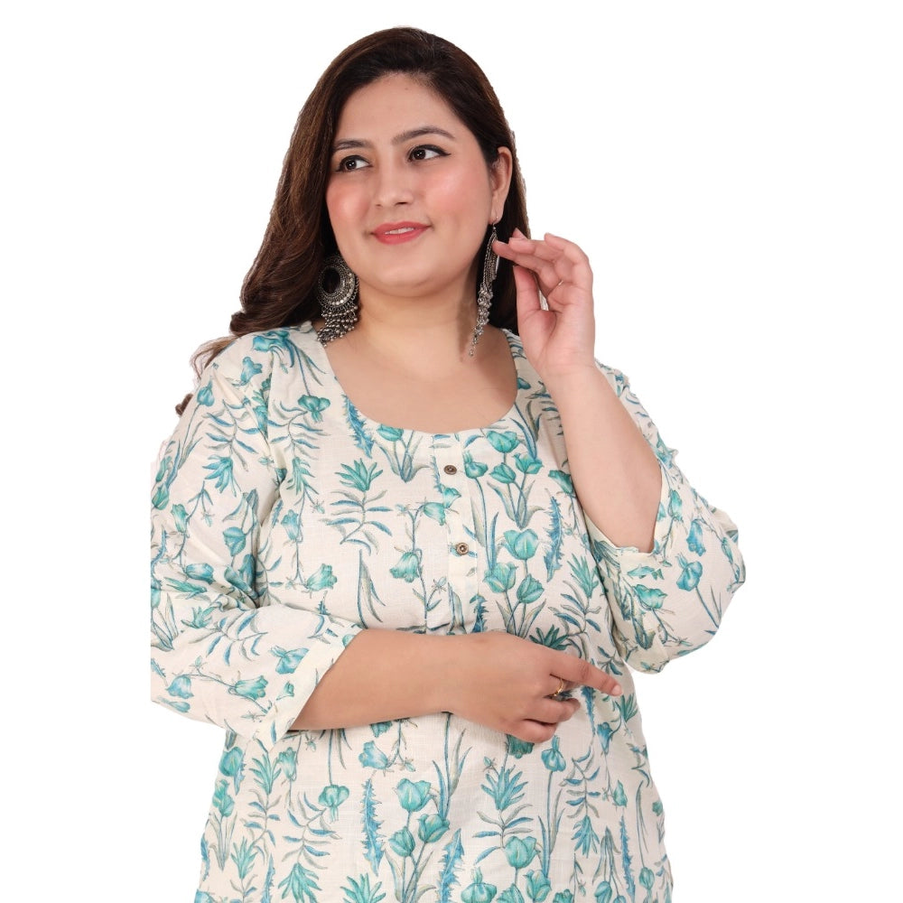 Generic Women's Office wear Floral Printed Capsule Straight Kurti (Light Green)