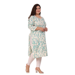 Generic Women's Office wear Floral Printed Capsule Straight Kurti (Light Green)