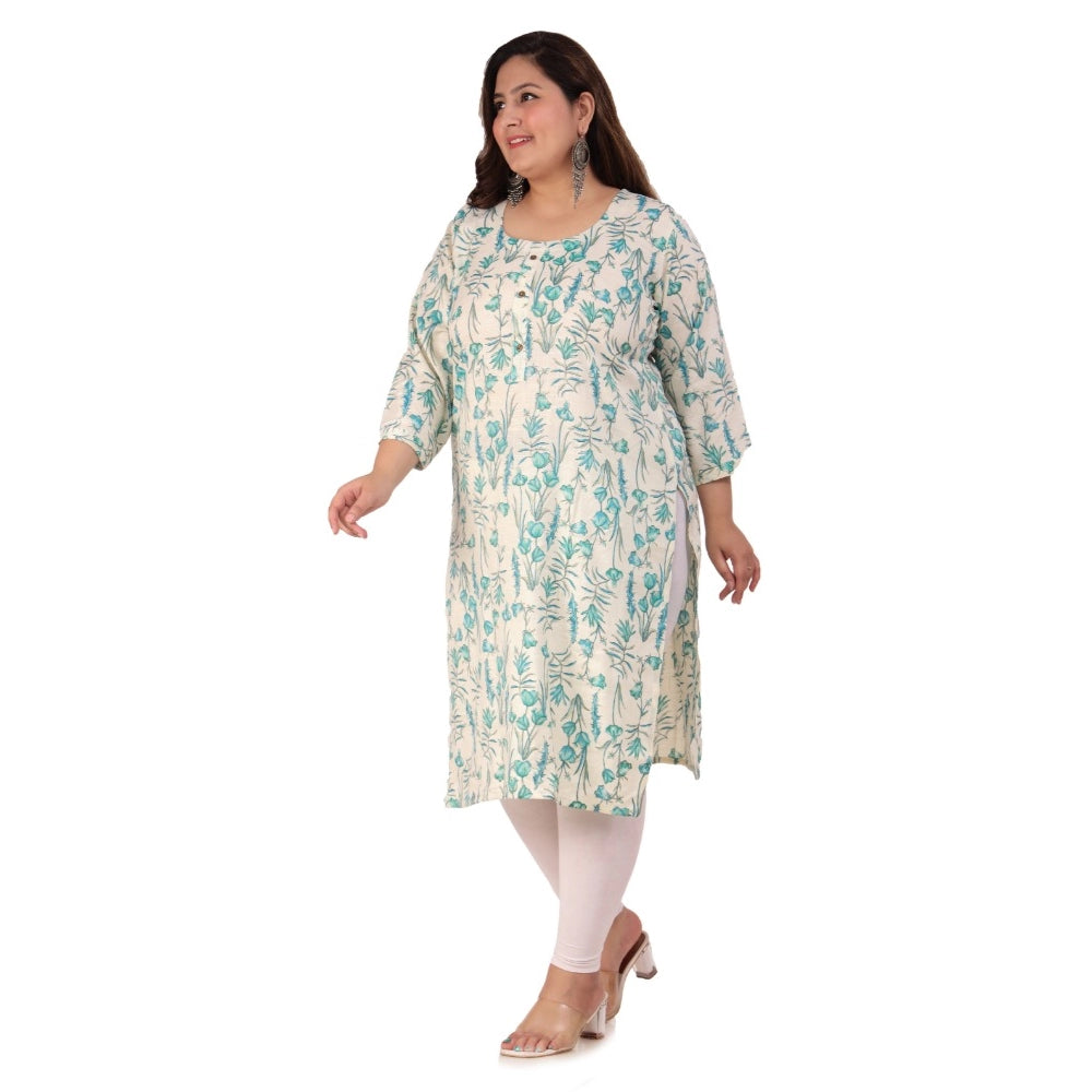 Generic Women's Office wear Floral Printed Capsule Straight Kurti (Light Green)