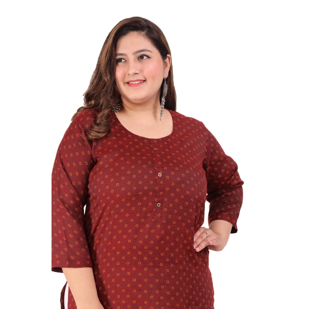 Generic Women's Office wear Bandhni Printed Capsule Straight Kurti (Maroon)