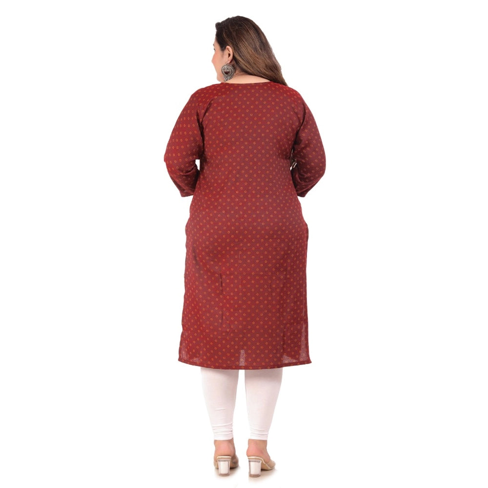 Generic Women's Office wear Bandhni Printed Capsule Straight Kurti (Maroon)