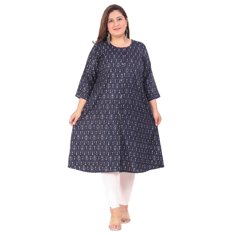 Generisches Kurti für Damen im Bürostil mit Blumenmuster in A-Linie (Marineblau)