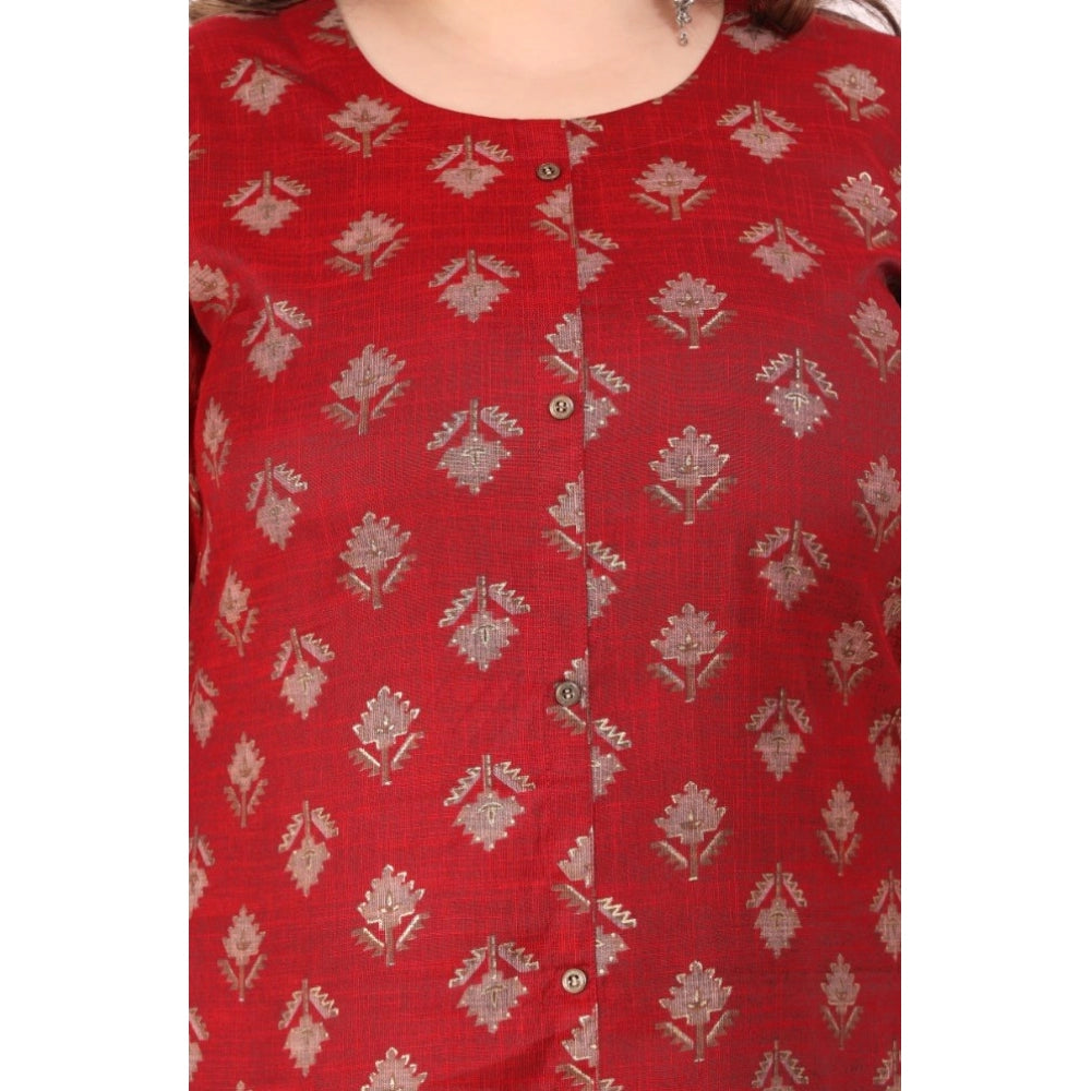 Generic Women's Office wear Floral Printed Capsule A-Line Kurti (Maroon)