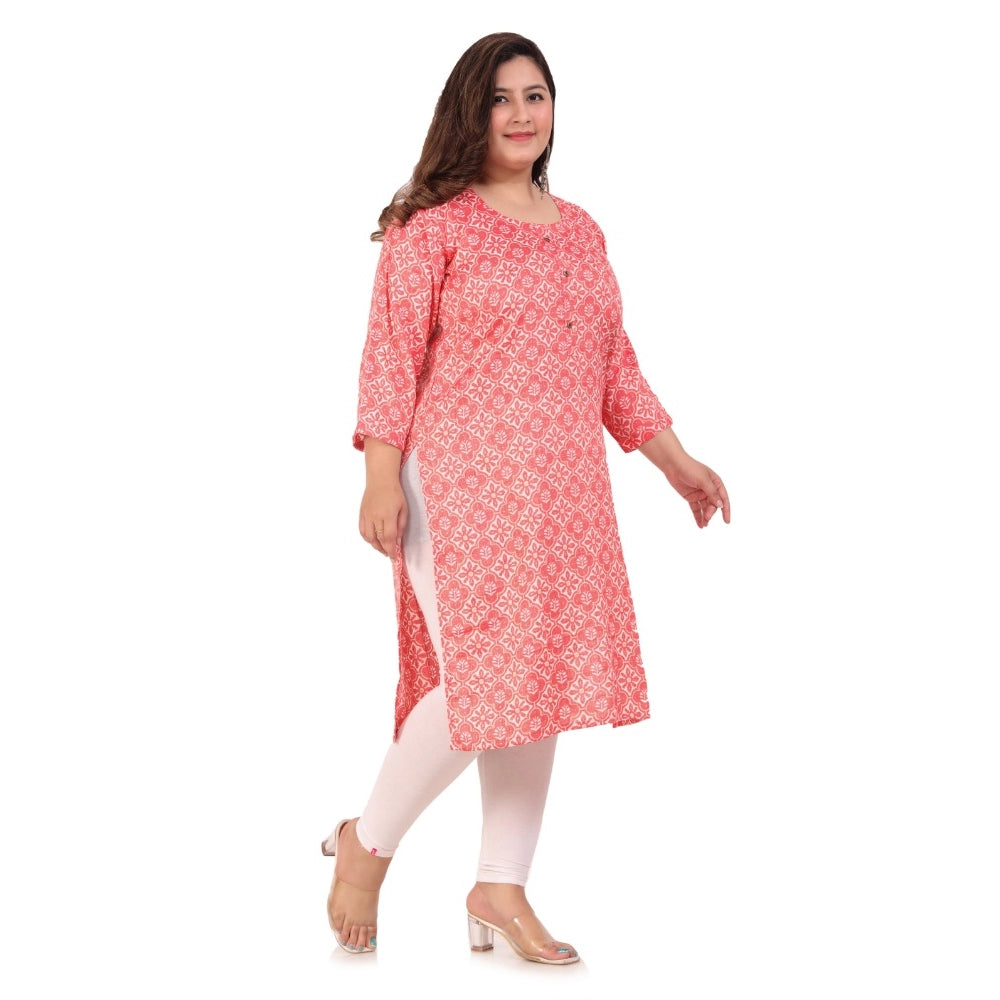 Generic Women's Office wear Designer Printed Capsule Straight Kurti (Pink)