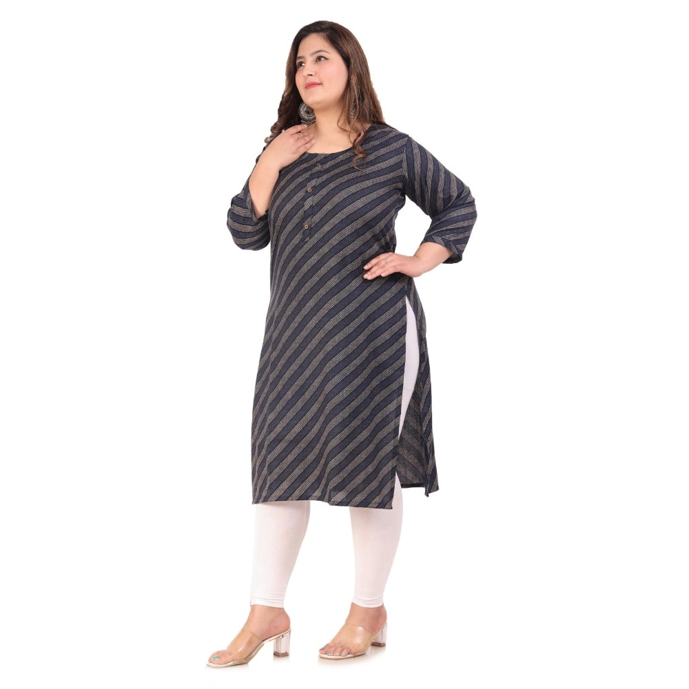 Generic Women's Office wear Stripe Capsule Straight Kurti (Navy Blue)