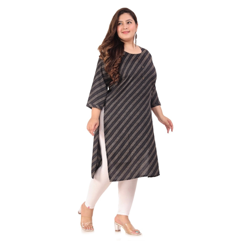 Generic Women's Office wear Stripe Capsule Straight Kurti (Black)