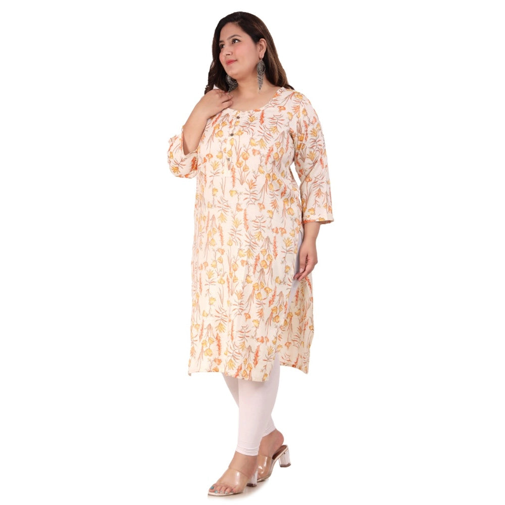 Generic Women's Office wear Floral Printed Capsule Straight Kurti (Orange)