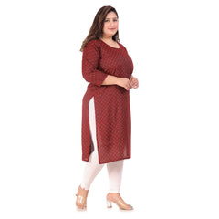 Generic Women's Office wear Bandhni Printed Capsule Straight Kurti (Maroon)