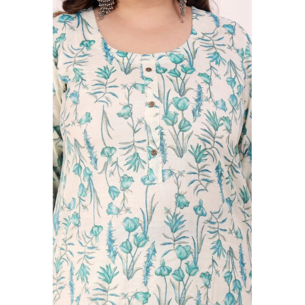 Generic Women's Office wear Floral Printed Capsule Straight Kurti (Light Green)