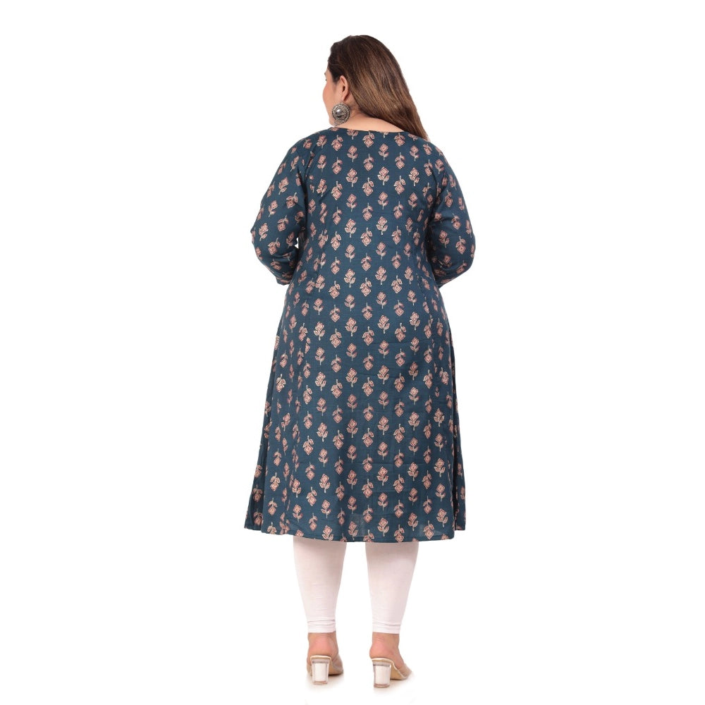 Generisches Kurti für Damen im Bürostil mit Blumenmuster und Prinzessschnitt (Grün)