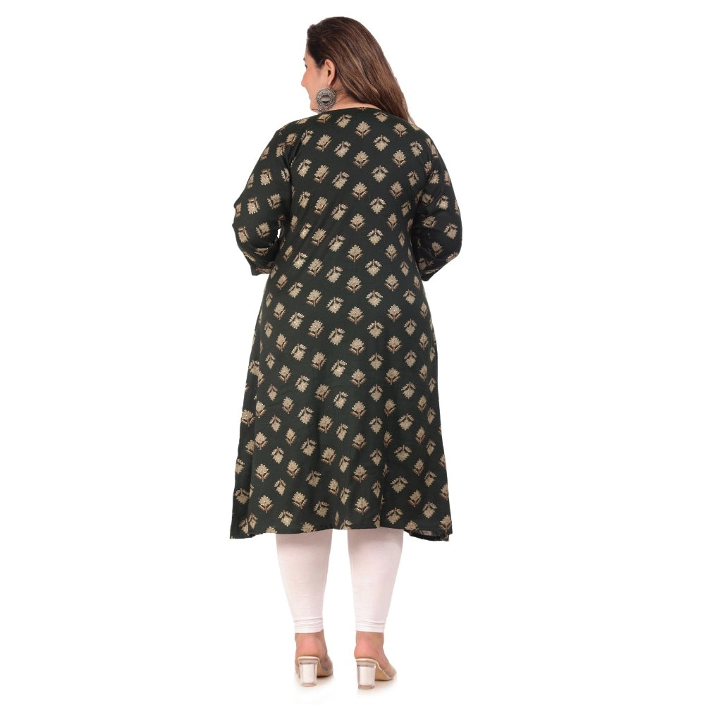 Generic Women's Office wear Floral Printed Capsule A-Line Kurti (Green)