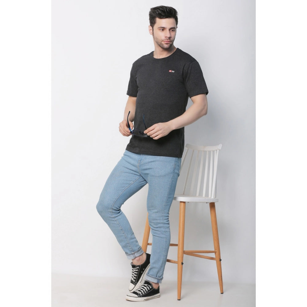 Generic Men's Cotton Jersey Round Neck Plain Tshirt (Charcoal Melange)