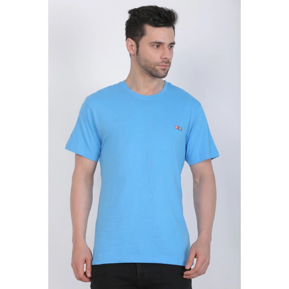 Generic Men's Cotton Jersey Round Neck Plain Tshirt (Turquoise Blue)