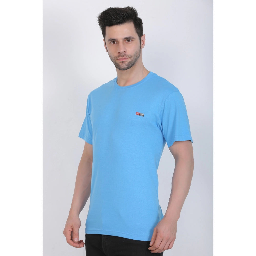 Generic Men's Cotton Jersey Round Neck Plain Tshirt (Turquoise Blue)