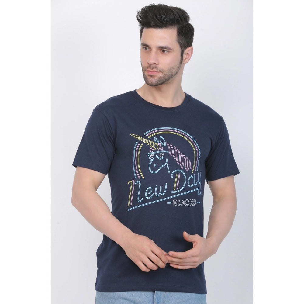 Generic Men's Cotton Jersey Round Neck Printed Tshirt (Navy)