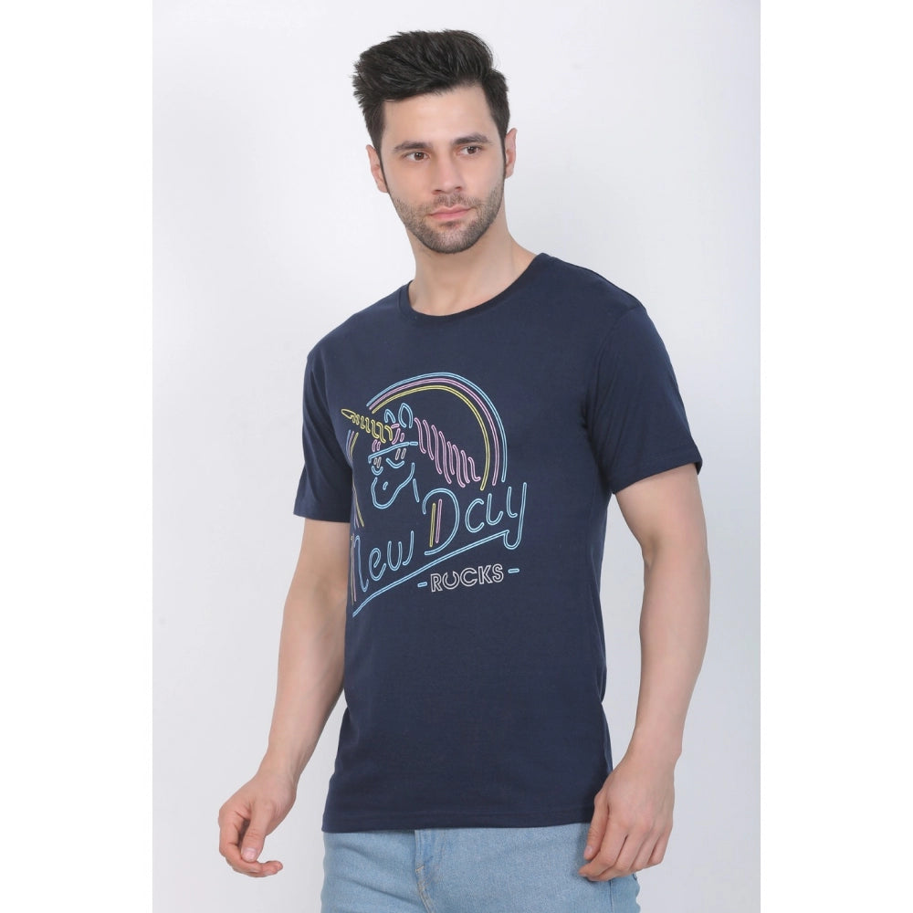 Generisches bedrucktes T-Shirt aus Baumwolljersey für Herren mit Rundhalsausschnitt (Marineblau)