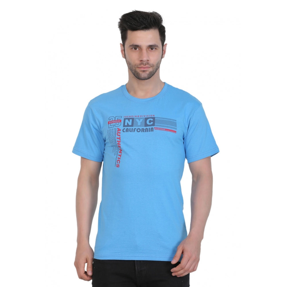 Generic Men's Cotton Jersey Round Neck Printed Tshirt (Turquoise Blue)