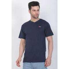 Generisches Herren-T-Shirt aus Baumwolljersey mit V-Ausschnitt, einfarbig (Marineblau)