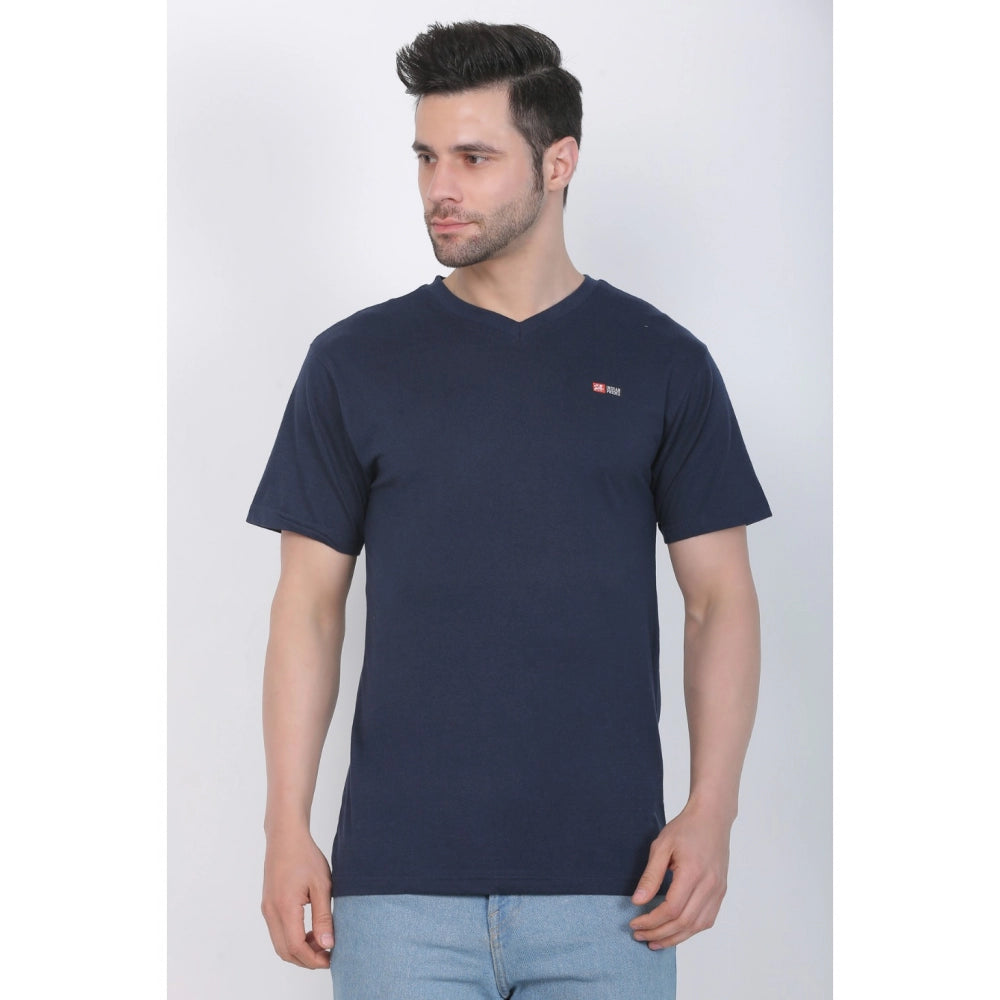 Generisches Herren-T-Shirt aus Baumwolljersey mit V-Ausschnitt, einfarbig (Marineblau)