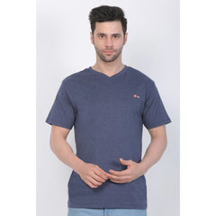 Generisches Herren-T-Shirt aus Baumwolljersey mit V-Ausschnitt, einfarbig (Blau meliert)