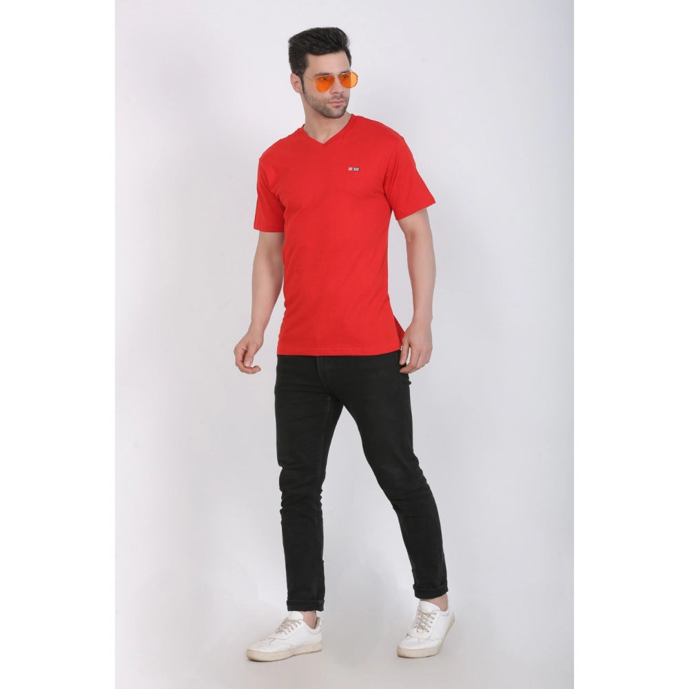 Generisches Herren-T-Shirt aus Baumwolljersey mit V-Ausschnitt, einfarbig (rot)