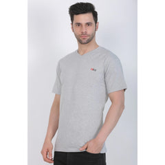 Generisches Herren-T-Shirt aus Baumwolljersey mit V-Ausschnitt, einfarbig (Grau meliert)