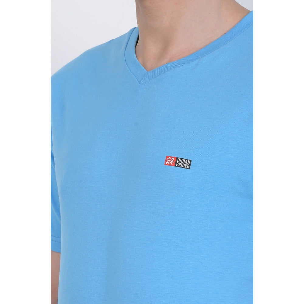 Generic Men's Cotton Jersey V Neck Plain Tshirt (Turquoise Blue)