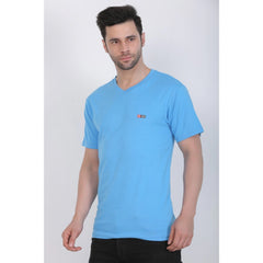 Generic Men's Cotton Jersey V Neck Plain Tshirt (Turquoise Blue)