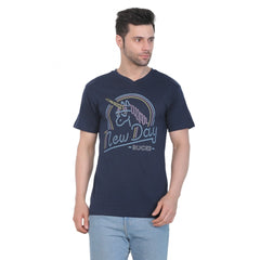 Generic Men's Cotton Jersey V Neck Printed Tshirt (Navy)