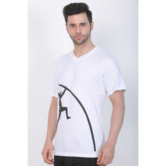 Generisches Herren-T-Shirt aus Baumwolljersey mit V-Ausschnitt und Aufdruck (weiß)