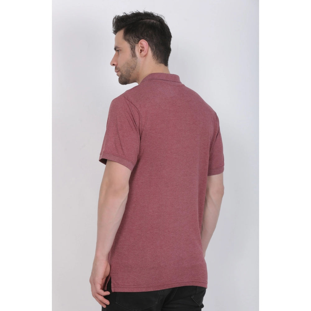 Generic Men's Poly Viscose Polo Plain Tshirt (Maroon Melange)