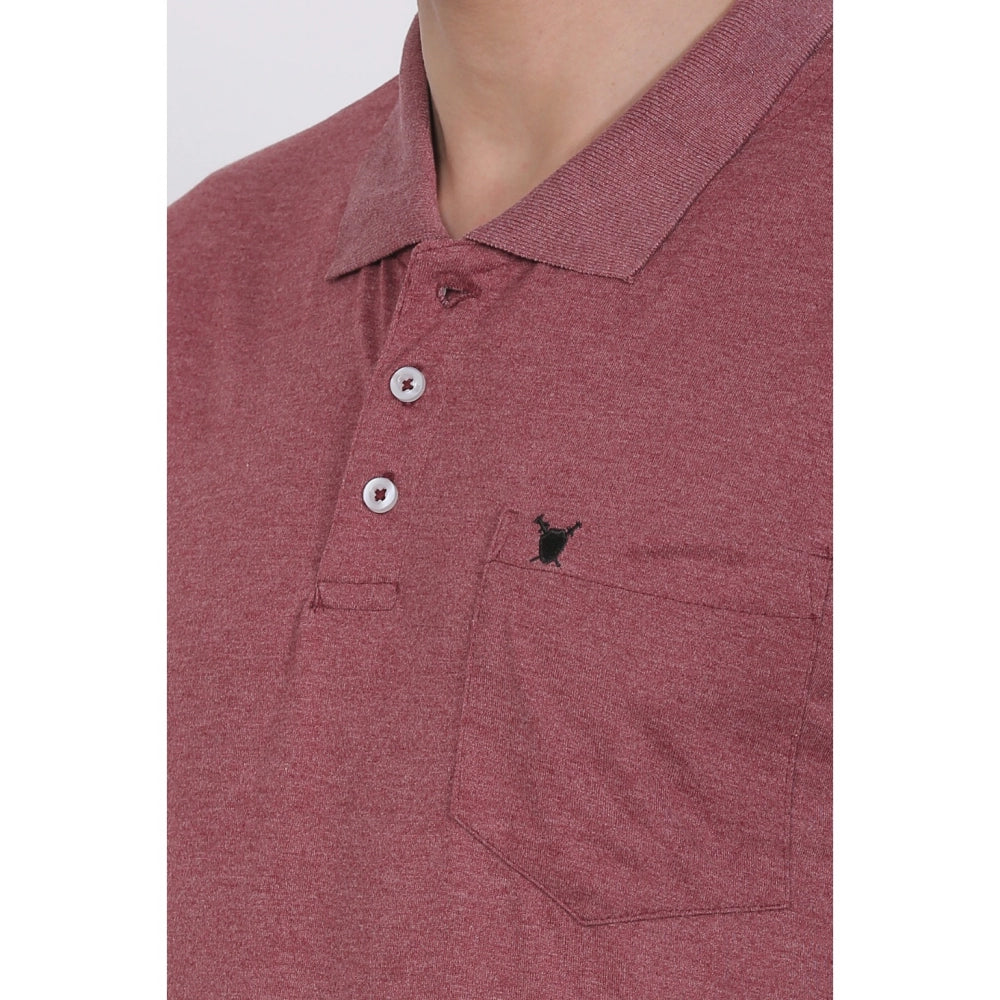 Generic Men's Poly Viscose Polo Plain Tshirt (Maroon Melange)