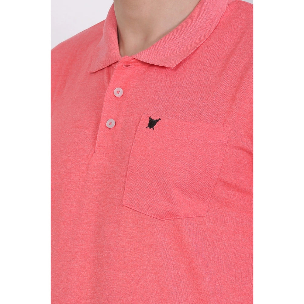 Generic Men's Poly Viscose Polo Plain Tshirt (Red Melange)