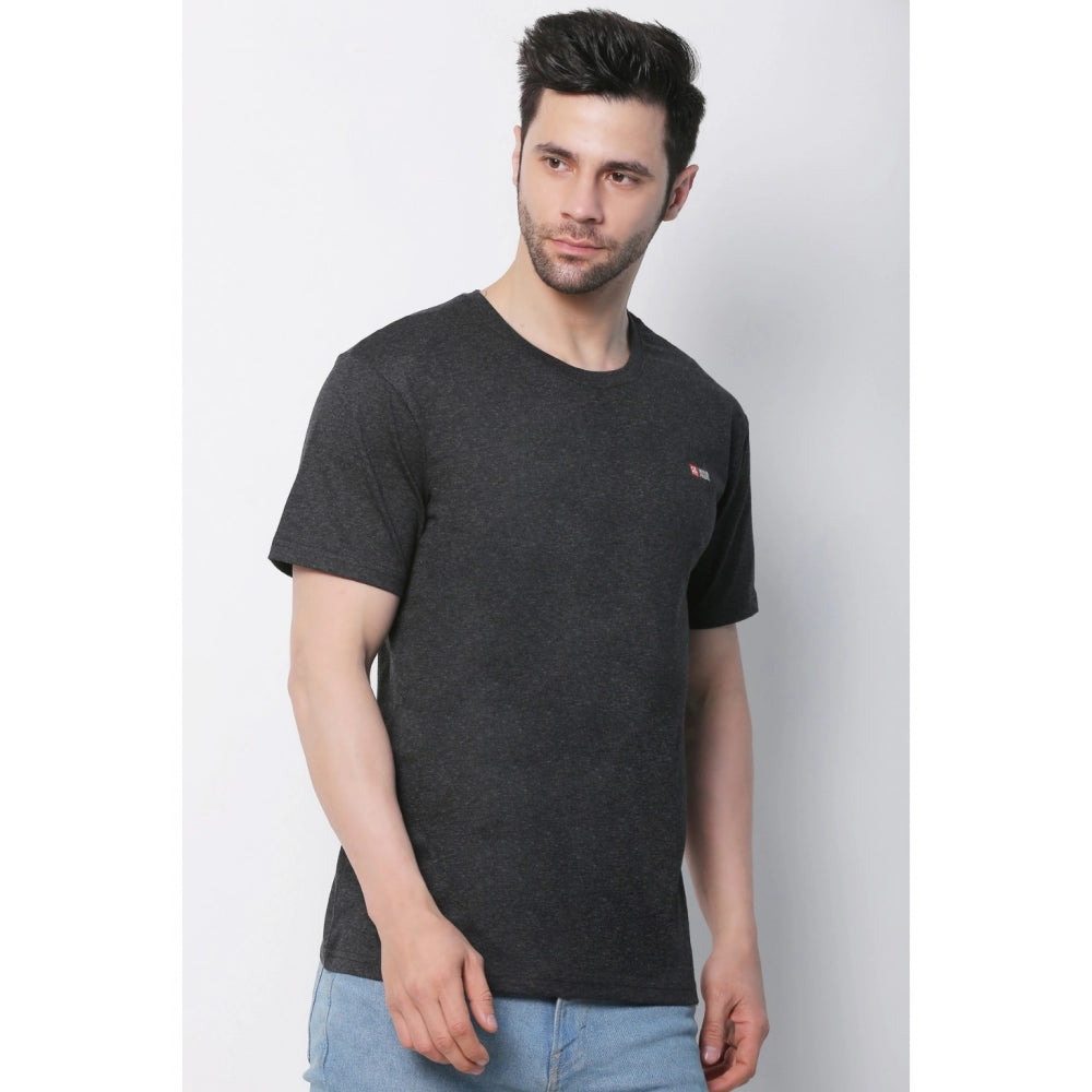 Generic Men's Cotton Jersey Round Neck Plain Tshirt (Charcoal Melange)